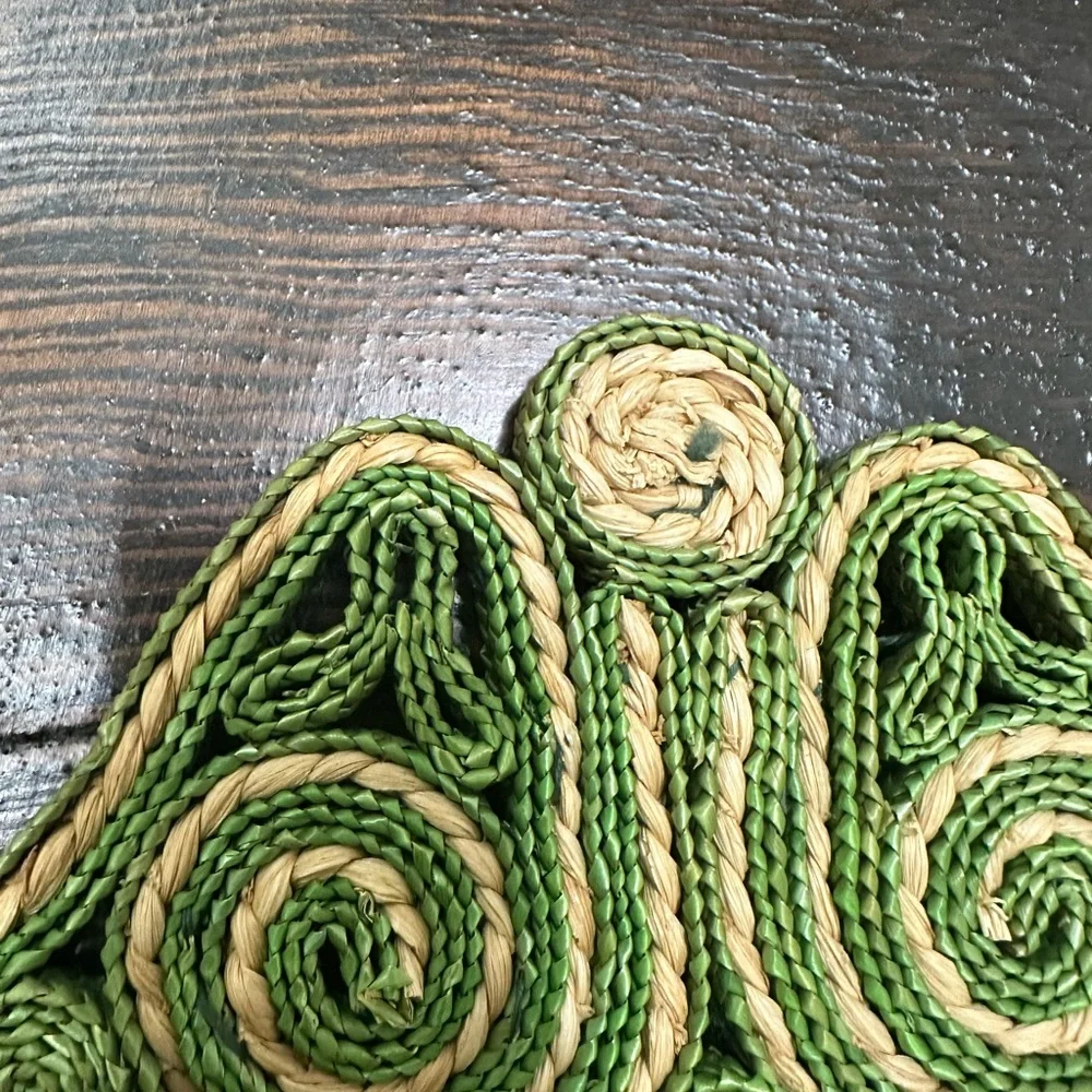 Vintage Handmade Woven Green and Cream Trivet